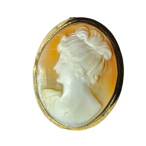 Beautiful Victorian brooch carved in peach colored shell.